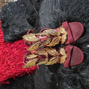 Gold and Burgundy Heeled Boots